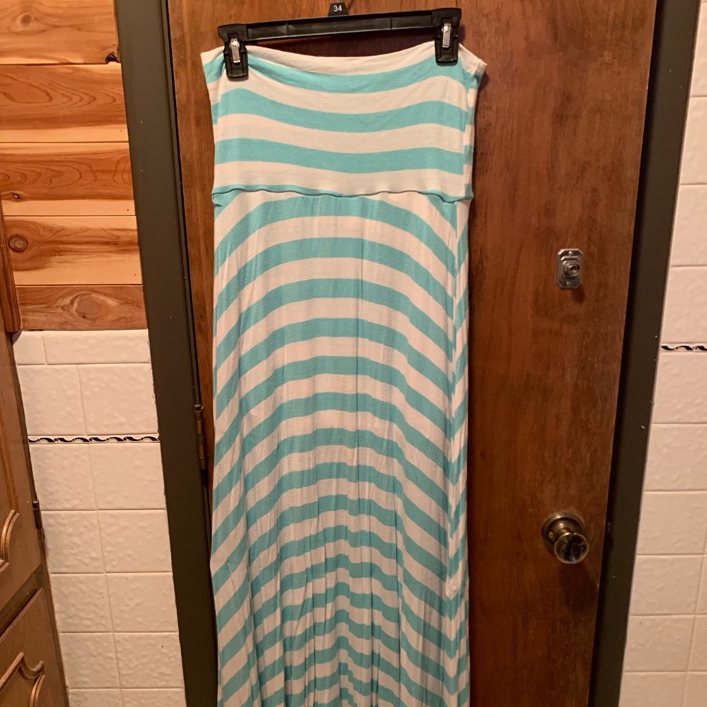 Teal and white maxi skirt
